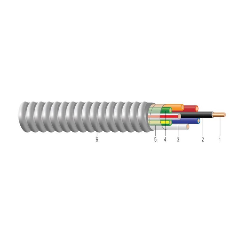 Conductor de cobre THHN/THWN tipo MC Armorlite® con neutro sobredimensionado (Oversized Neutral) 12 AWG 4 hilos — 1000 pies