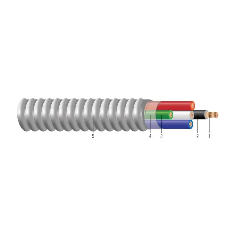 Armorlite® Tipo MC THHN/THWN conductor de cobre calibre intermedio colores 120/208V 2 AWG 4 hilos — Negro, 100 pies