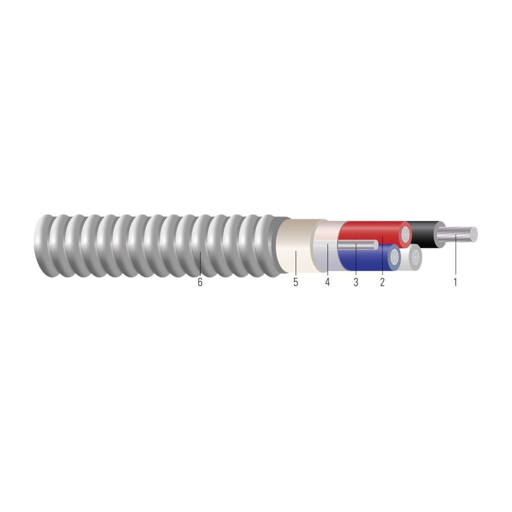 Cable alimentador de conductor de aluminio THHN/THWN-2 Riser MC™ Alumaflex™ 600 KCMIL 4 hilos — Verde