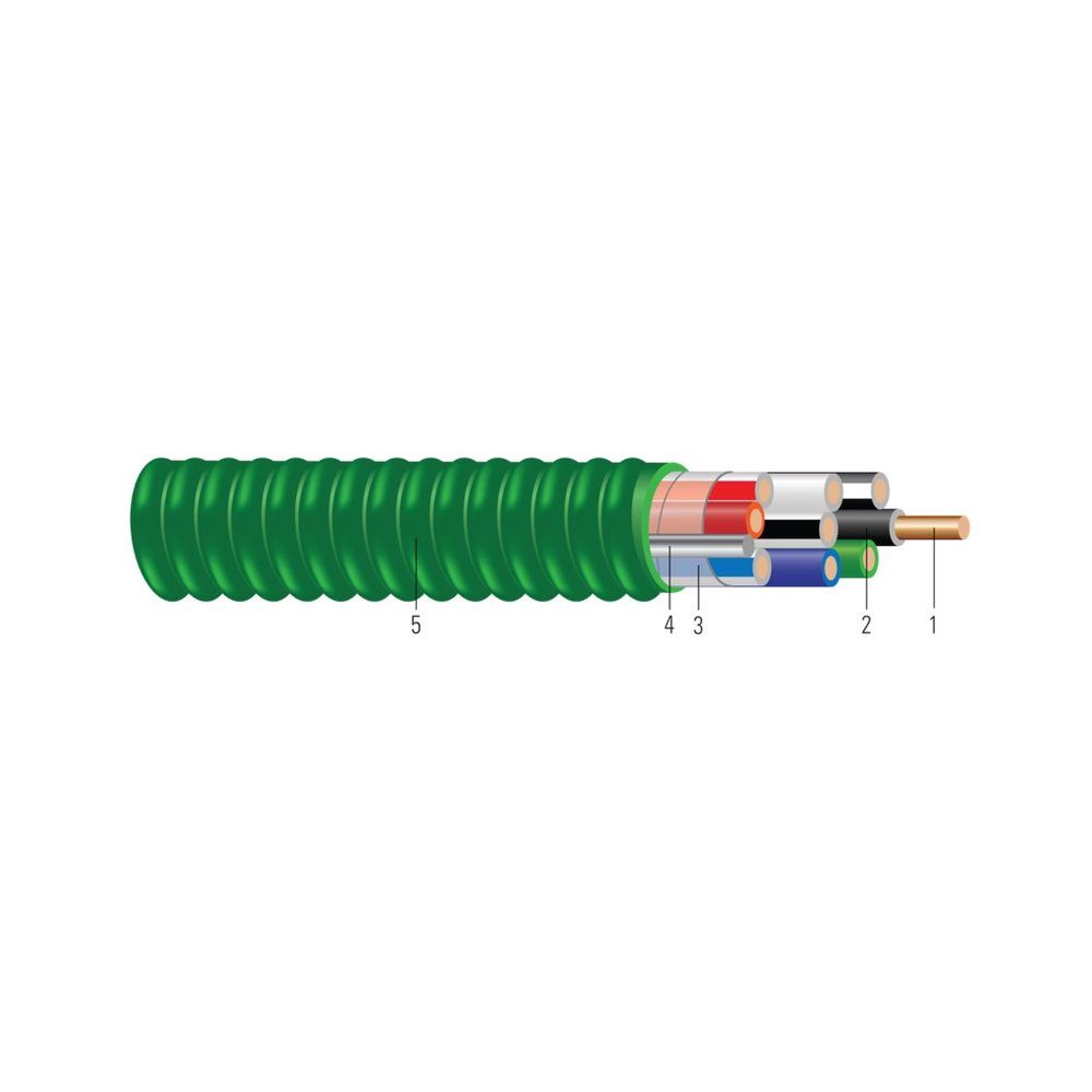 Conductor de cobre THHN/THWN tipo MC MC-AP™ HCF uso hospitalario multineutro, armadura de aluminio verde 10 AWG 4 hilos — Verde, 1000 pies