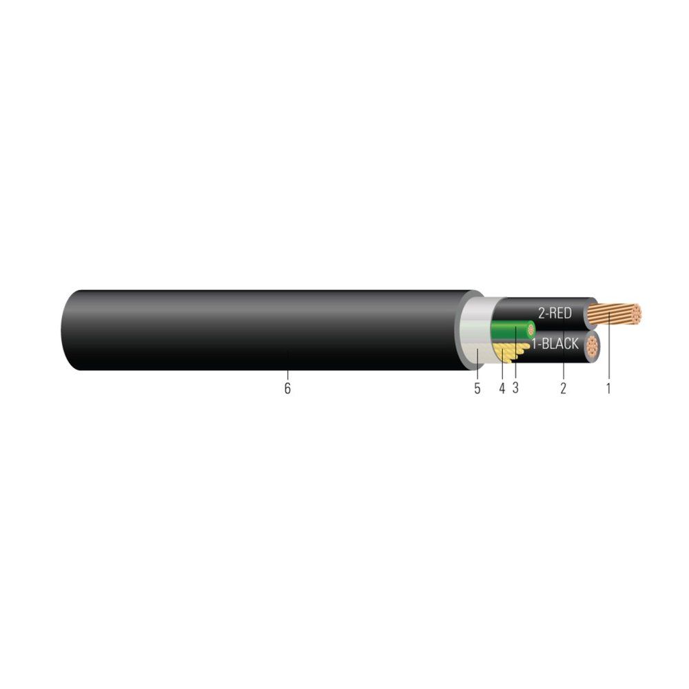 Cable CU 600/1000V Aislamiento XLPE Chaqueta PVC XHHW-2 con Tierra Desnuda o Verde. Clasificado para charola (CT) - Resistente a la luz solar - Para enterrado 6 AWG 7 hilos — Negro