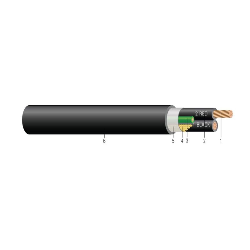 Cable CU 600/1000V Aislamiento XLPE Chaqueta PVC XHHW-2 con Tierra Desnuda o Verde. Clasificado para charola (CT) - Resistente a la luz solar - Para enterrado 6 AWG 7 hilos — Negro