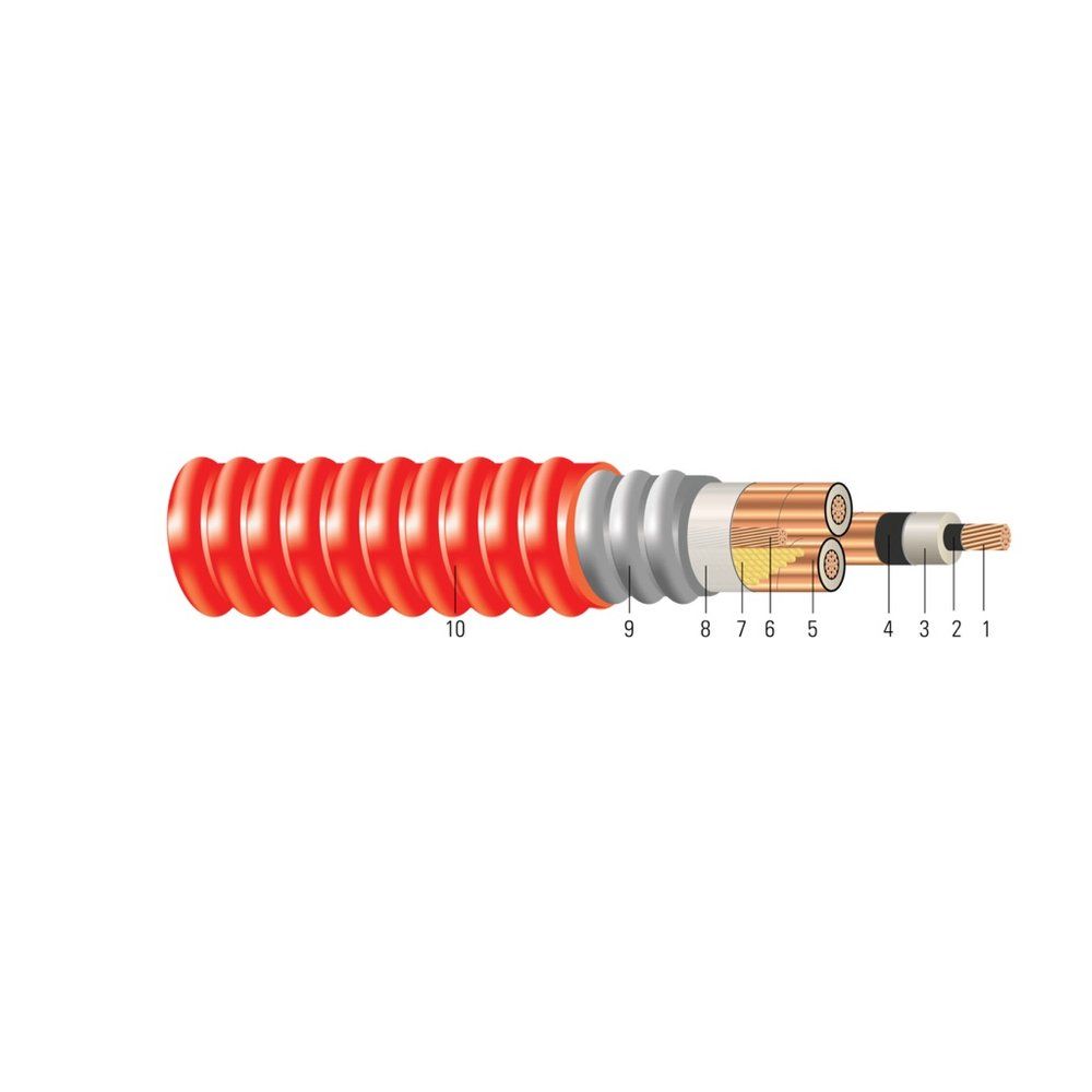 Cable Cobre comprimido 15kV con aislamiento NLEPR 133% IL, armadura AIA, cubierta PVC roja. MV 105 - Apto para charola - Resistente a la luz solar 350 KCMIL 37 hilos — Rojo, 1600 pies