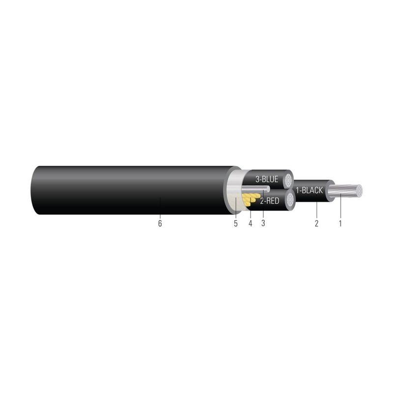 Cable AL 600/1000V Aislamiento XLPE Chaqueta PVC XHHW-2. Clasificado para charola (CT) - Resistente a la luz solar - Para enterrado directo 250 KCMIL 22 hilos — Negro, 1000 pies