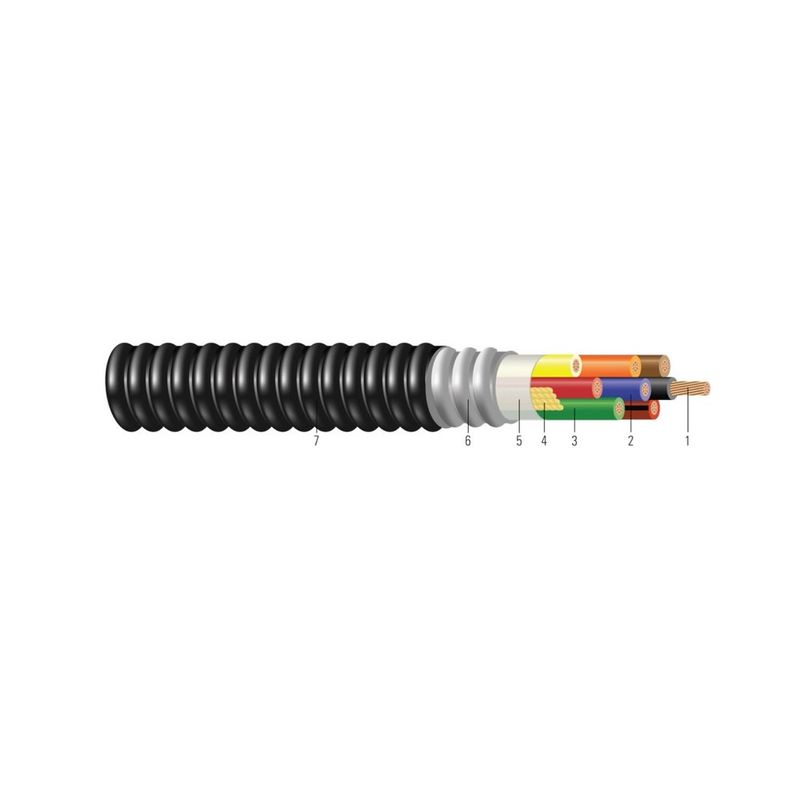CU 600V Aislamiento XLPE Chaqueta PVC ARMOR-X® XHHW-2 Cable de Control. Clasificado para charola (CT) - Resistente a la luz solar - Para enterrado directo 14 AWG 7 hilos — Negro