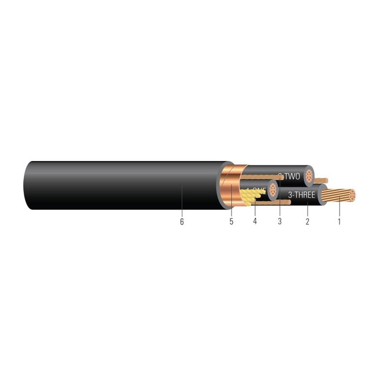 Cable CU 2000V Aislamiento XLPE Tres Tierras Pantalla de Cinta de Cobre Cubierta Termoplástica CPE-TP. RHH/RHW-2 Variador de Frecuencia (VFD) 2/0 AWG 19 hilos