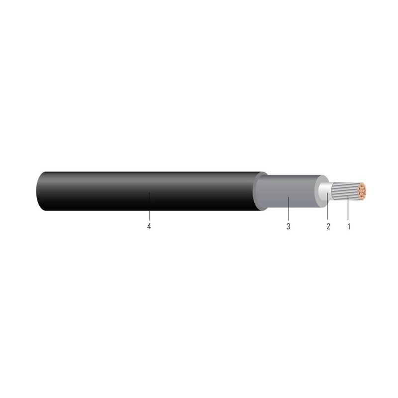 Cable ROYAL GUARD™ CU 600V Aislamiento EPR Chaqueta Termoestable CPE-TS RHH/RHW-2. Clasificado para charola (CT) - Resistente a la luz solar - Para enterrado 4/0 AWG 19 hilos — Negro