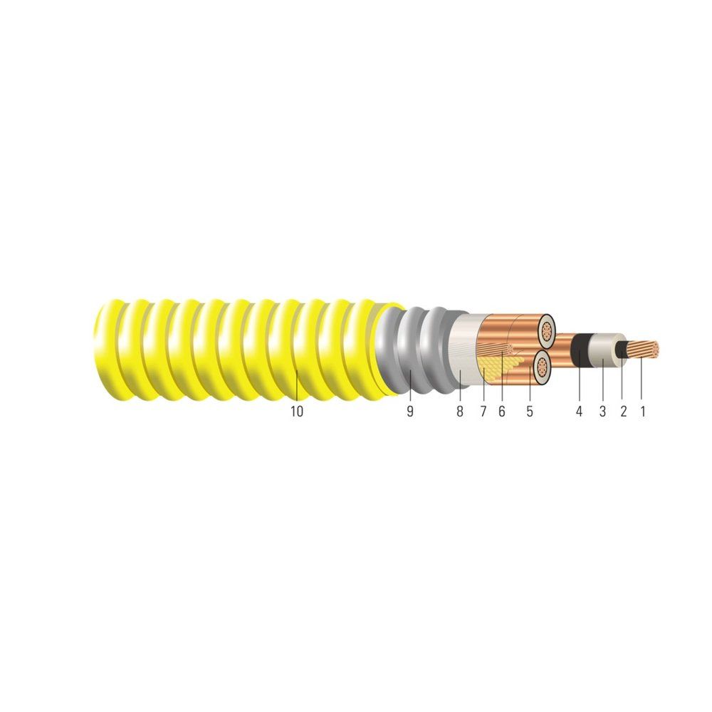 Cable CU Comprimido 5/8kV Aislamiento NLEPR aisl. 133/100% Armadura AIA Cubierta de PVC. MV 105 - Clasificado para Charola - Resistente a la Luz Solar 1/0 AWG 19 hilos — Amarillo