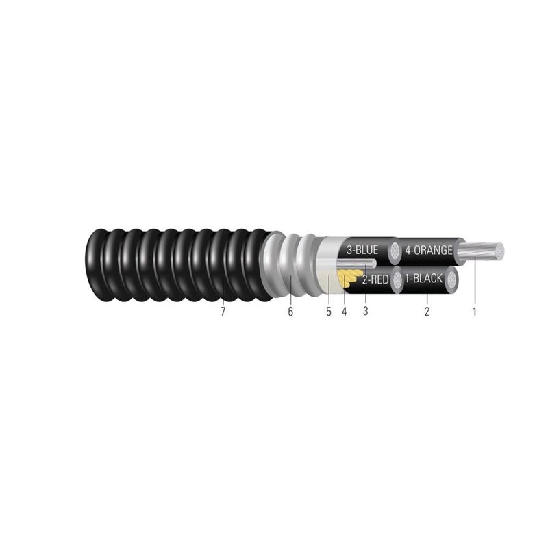 Cable AL 600/1000V Aislamiento XLPE Armadura AIA Cubierta de PVC XHHW-2. Clasificado para Charola (CT) - Resistente a la Luz Solar - Para Enterramiento Directo 500 KCMIL 34 hilos