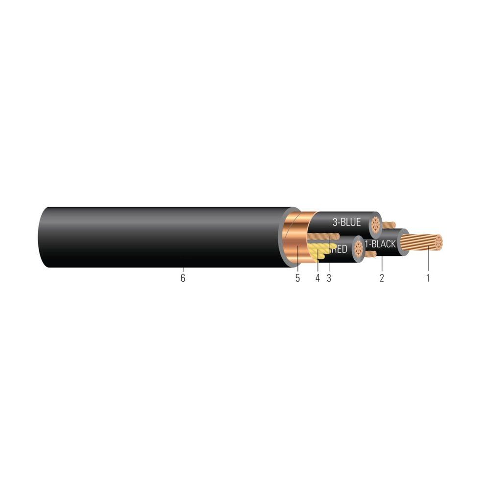 Cable CU 2000V Aislamiento XLPE Tres Tierras Pantalla de Cinta de Cobre Cubierta de PVC. RHH/RHW-2 Variador de Frecuencia (VFD) 250 KCMIL 37 hilos