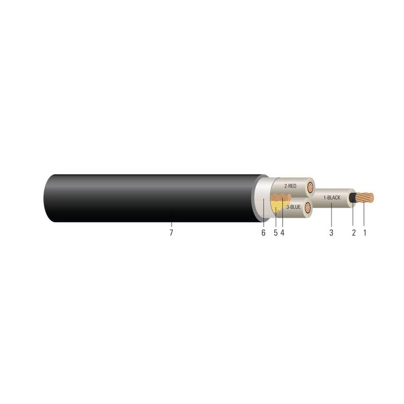 Cable CU Comprimido 2.4kV Aislamiento NLEPR aisl. 100% Cubierta de PVC. MV 105 - Clasificado para Charola - Resistente a la Luz Solar - Para Enterramiento Directo 2 AWG 7 hilos