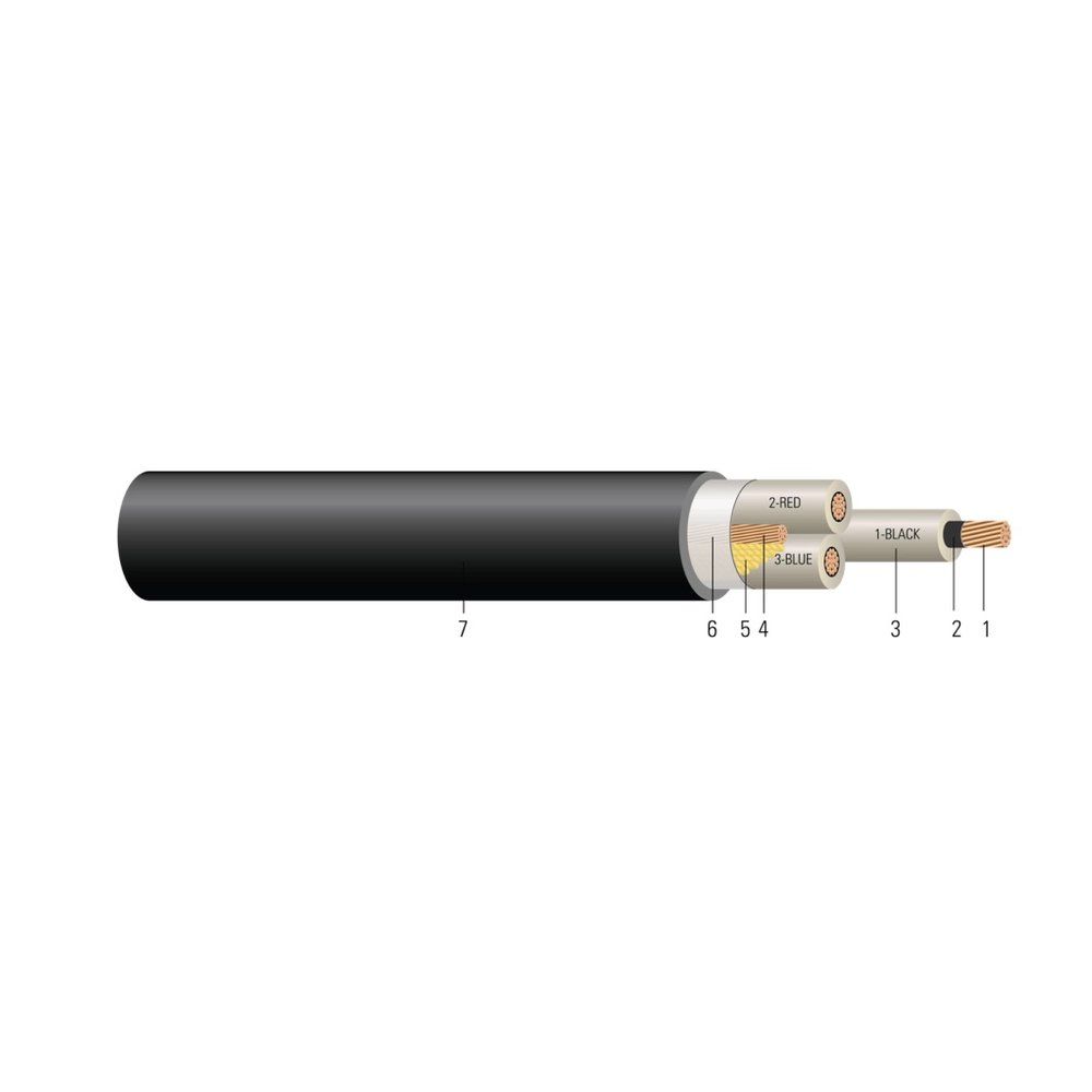 Cable CU Comprimido 2.4kV Aislamiento NLEPR aisl. 100% Cubierta de PVC. MV 105 - Clasificado para Charola - Resistente a la Luz Solar - Para Enterramiento Directo 350 KCMIL 37 hilos