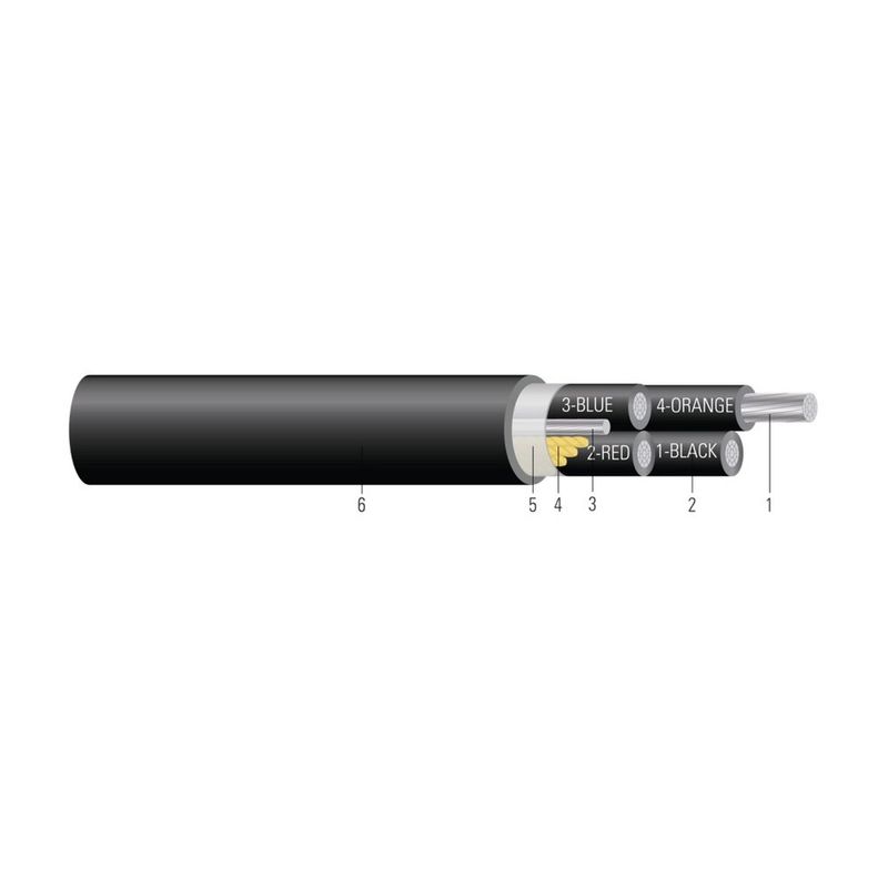 Cable AL 600/1000V Aislamiento XLPE Chaqueta PVC XHHW-2. Clasificado para charola (CT) - Resistente a la luz solar - Para enterrado directo - Libre de 3/0 AWG 16 hilos — Negro, 0 pies