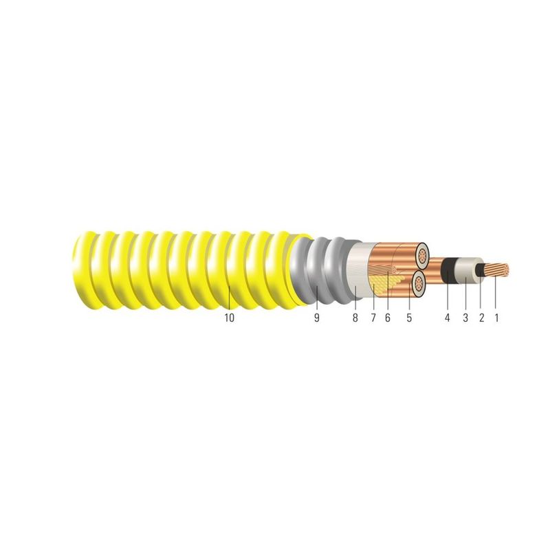 Cable CU Comprimido 5/8kV Aislamiento NLEPR aisl. 133/100% Armadura AIA Cubierta de PVC. MV 105 - Clasificado para Charola - Resistente a la Luz Solar 2/0 AWG 19 hilos — Amarillo