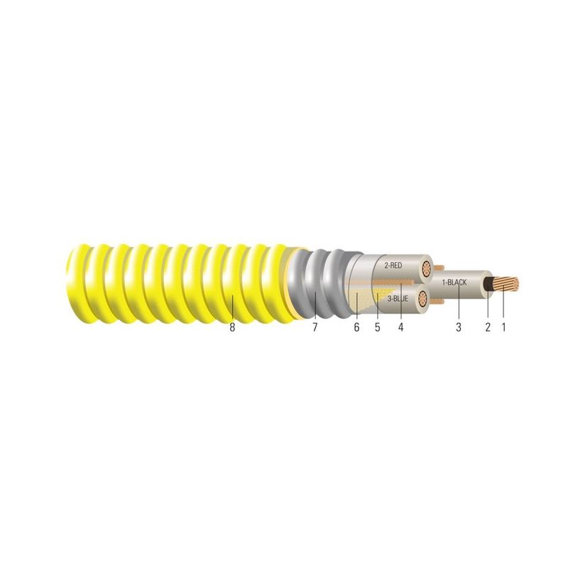CU Comprimido 2.4kV Aislamiento NLEPR aisl. 100% Armadura ARMOR-X® Cubierta de PVC. MV 105 - Clasificado para Charola - Resistente a la Luz Solar - Para 750 KCMIL 61 hilos — Amarillo