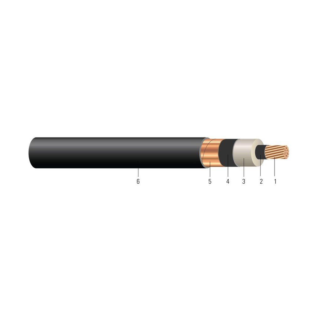 Cable Cobre comprimido 35kV con aislamiento NLEPR 100% IL, cubierta LSZH-TP negra. MV 105 - Apto para charola - Resistente a la luz solar - Para enterramiento 1/0 AWG 19 hilos — Negro