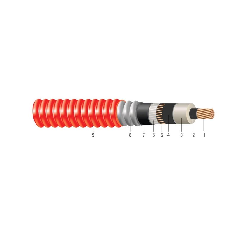 Cable HVTECK CU 1/C 220TRXLPE CB PVC AIA PVC 15kV 133% CSA 750 KCMIL 61 hilos — Rojo