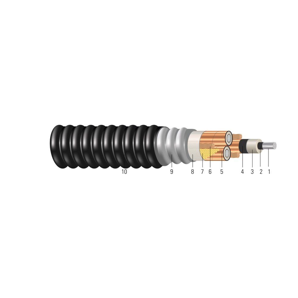Cable Aluminio compacto 15kV con aislamiento NLEPR 133% IL, armadura AIA, cubierta PVC negra. MV 105 - Tierra al 50% - Apto para charola - Resistente a la 750 KCMIL 53 hilos — Negro