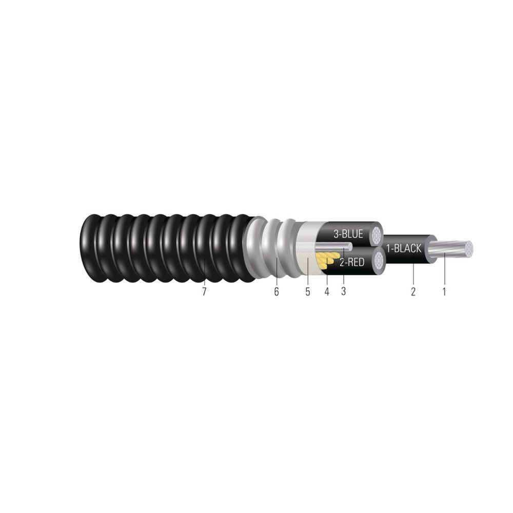 Cable AL 600/1000V Aislamiento XLPE Armadura AIA Cubierta de PVC XHHW-2. Clasificado para Charola (CT) - Resistente a la Luz Solar - Para Enterramiento Directo 500 KCMIL 34 hilos