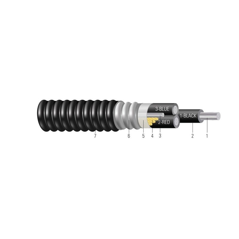 Cable AL 600/1000V Aislamiento XLPE Armadura AIA Cubierta de PVC XHHW-2. Clasificado para Charola (CT) - Resistente a la Luz Solar - Para Enterramiento Directo 500 KCMIL 34 hilos