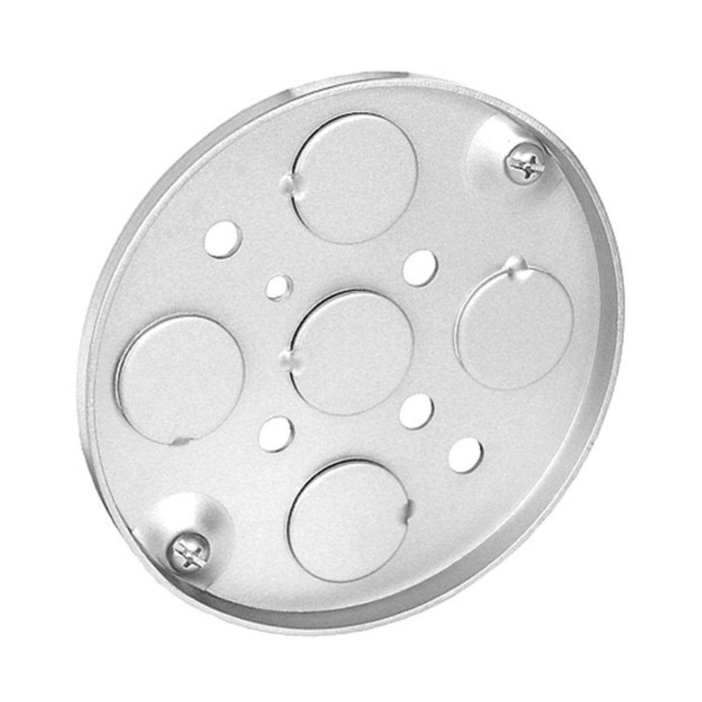Caja Redonda Tipo Panqué de 4", 1/4" de Profundidad - Embutida con KO's para Conduit, Orejas para Luminaria 2-3/4" entre Centros