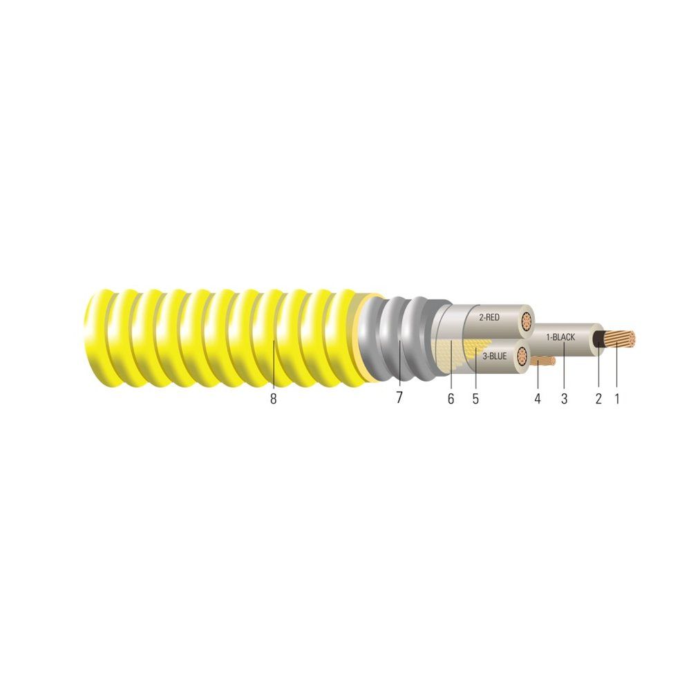 Cable CU Comprimido 2.4kV Aislamiento NLEPR aisl. 100% Armadura AIA Cubierta de PVC. MV 105 - Clasificado para Charola - Resistente a la Luz Solar - Para Enterramiento 1/0 AWG 19 hilos