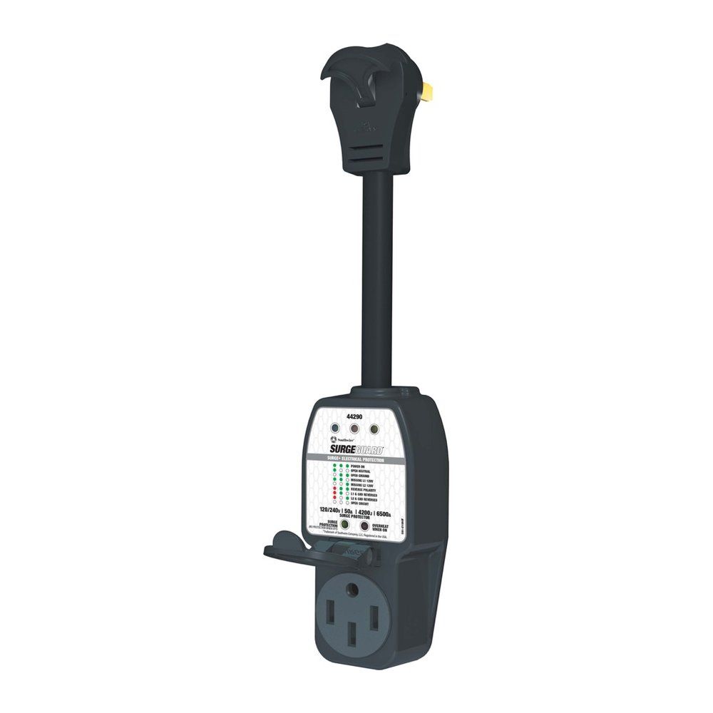 PROTECTOR CONTRA SOBRETENSIONES, 240V 50AMP, CLAVIJA Y RECEPTÁCULO, NEGRO