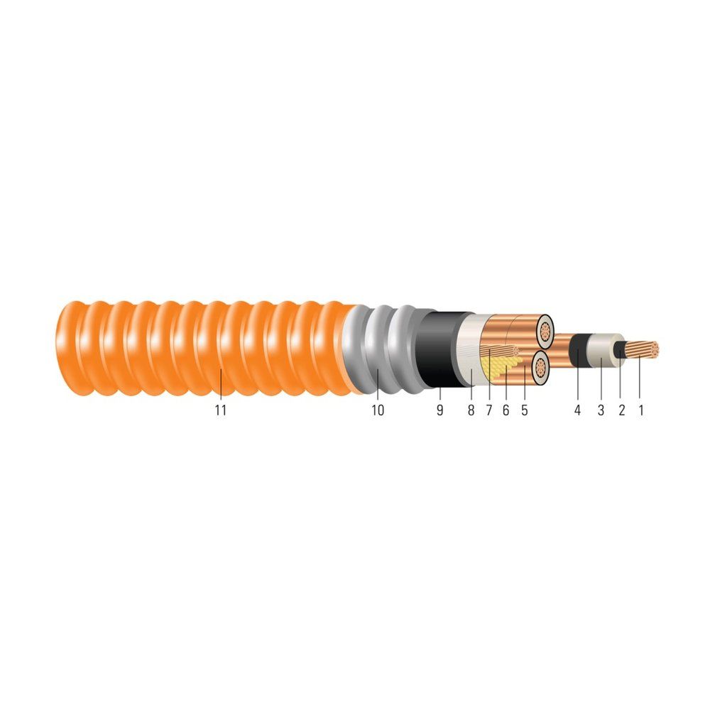 Cable HVTECK CU 3/C 115TRXLPE TS PVC AIA PVC 5kV 133% o 8kV 100% CSA 2 AWG 7 hilos — Naranja