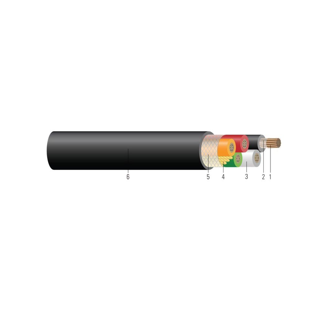 Cable de Grado Industrial 5/C CU 2000V EPDM/CPE Tipo W 90 °C. Aprobado por MSHA 3/0 AWG 418 hilos — Negro