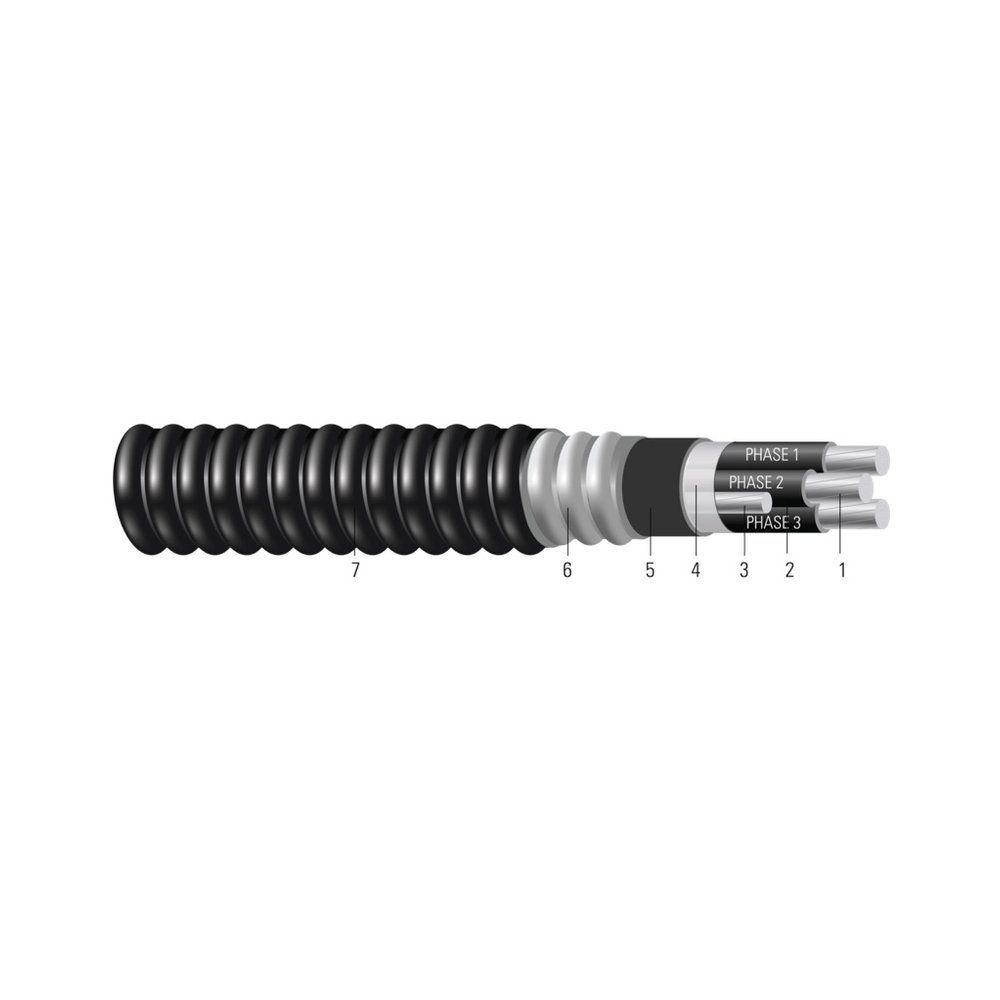 Cable de potencia 3/C CSA TECK 90 1000V de aluminio 3/0 AWG 16 hilos — Negro