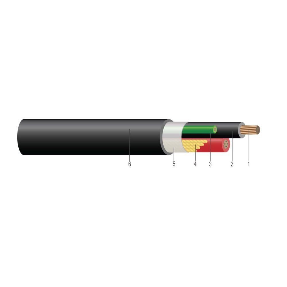 Cable de potencia de CC PantoFLEX™ 2/C CU 1000V aislamiento XLPE chaqueta de PVC. TC-ER XHHW-2 con tierra verde 350 KCMIL 893 hilos — Negro