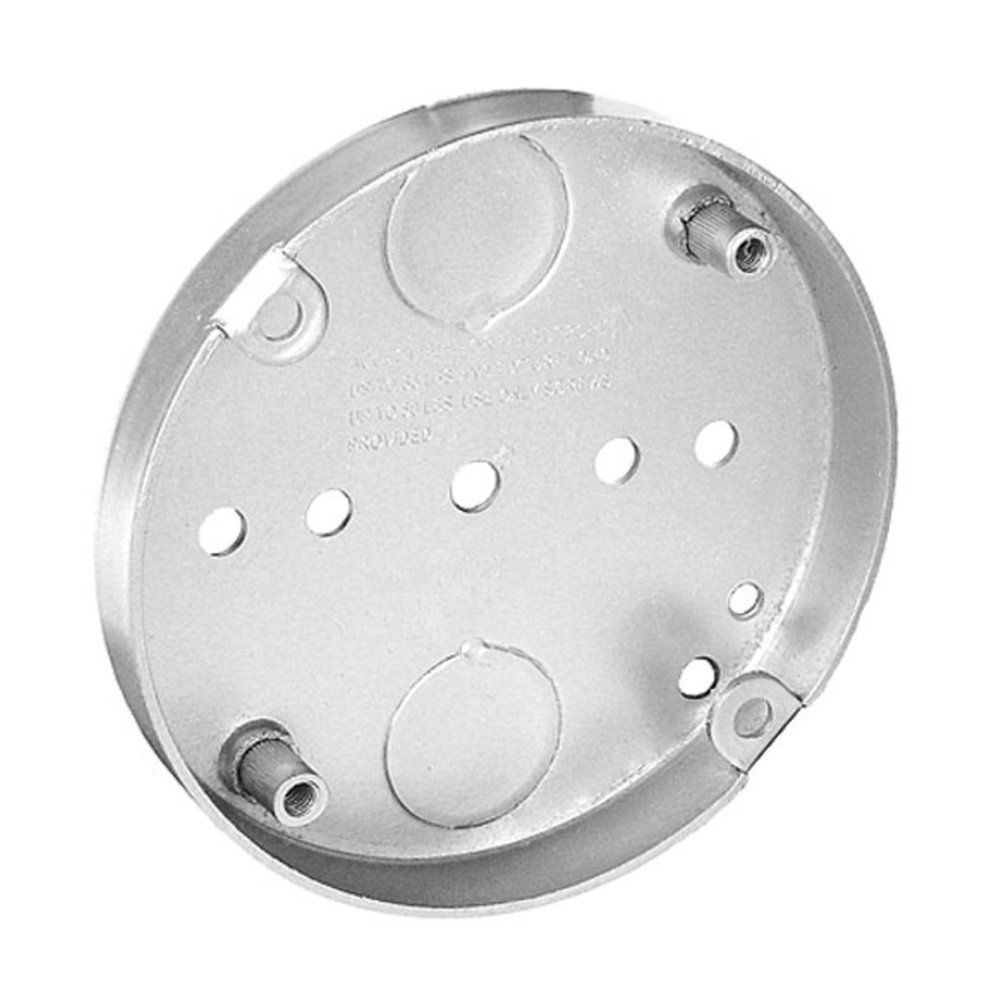 Caja Redonda Tipo Panqué de 3-1/2", 1/2" de Profundidad - Embutida con KO's para Conduit, Orejas para Luminaria 2-3/4" entre Centros