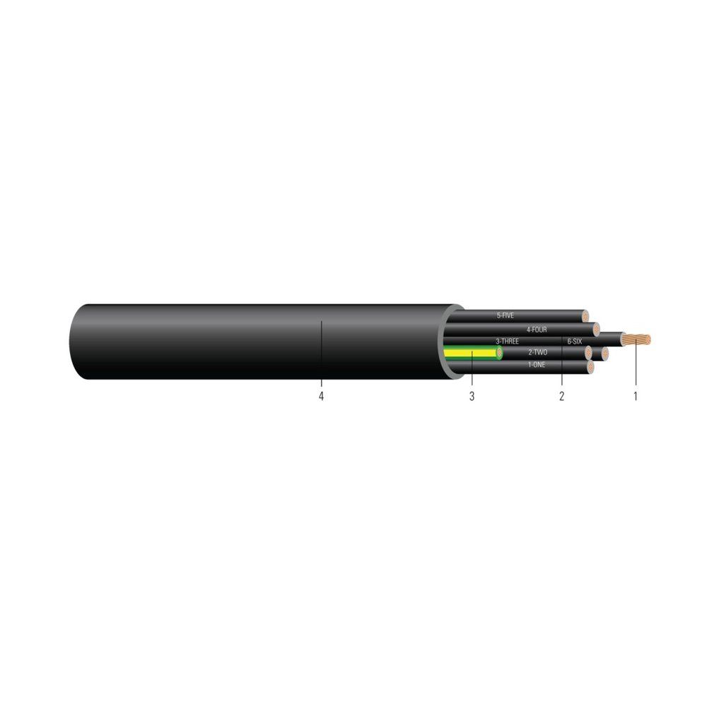 Cable Southwire® Machine Flex® CU 600/1000V Aislamiento THHN Chaqueta TPE Negra. Libre de silicona 6 AWG 259 hilos — Negro