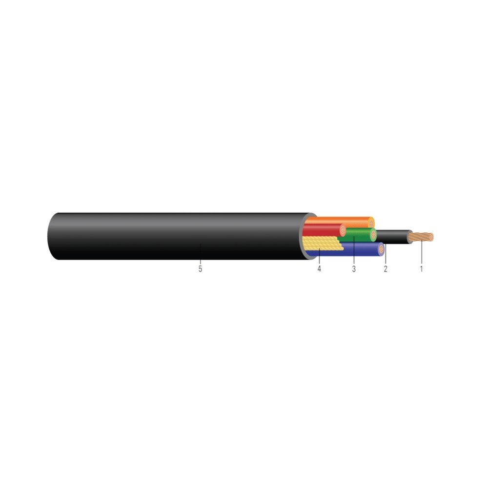Cable CU 600V Aislamiento PVC-Nylon Chaqueta PVC THHN/THWN con Tierra Verde. Clasificado para charola (CT) - Resistente a la luz solar - Para 12 AWG 7 hilos — Negro, 1000 pies