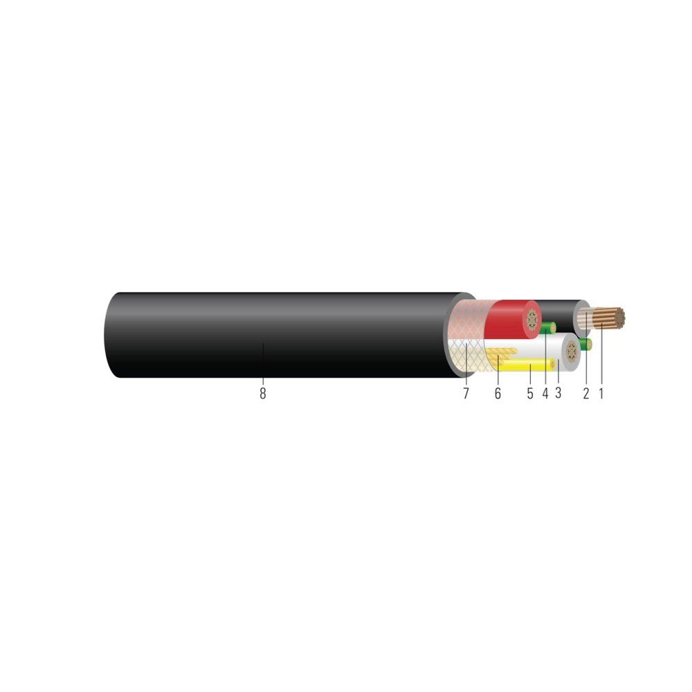 Cable de Grado Industrial 3/C CU 2000V EPDM/CPE Tipo G-GC 90 °C. Aprobado por MSHA 6 AWG 65 hilos — Negro