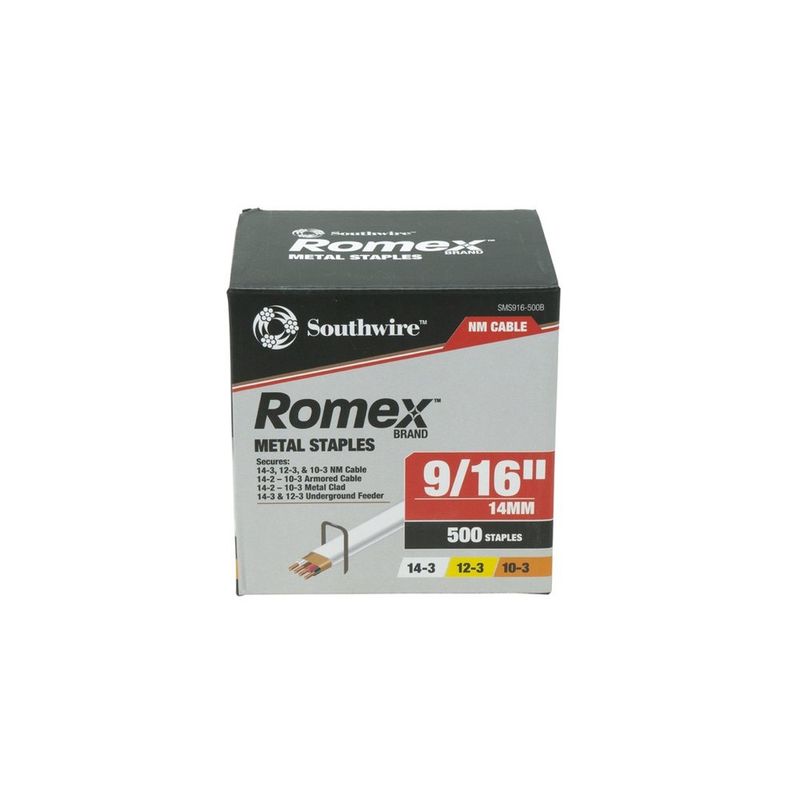 GRAPA, METÁLICA, PARA CABLE NO METÁLICO ROMEX, 9/16", 500 PZAS/1 PAQ