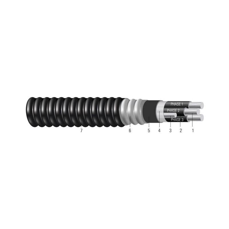 Cable de potencia 3/C CSA TECK 90 1000V de aluminio 4 AWG 7 hilos — Negro