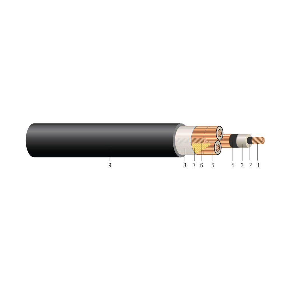 Cable Cobre comprimido 25kV con aislamiento NLEPR 133% IL, cubierta PVC negra. MV 105 - Apto para charola UL - Resistente a la luz solar - Para enterramiento 500 KCMIL 37 hilos — Negro