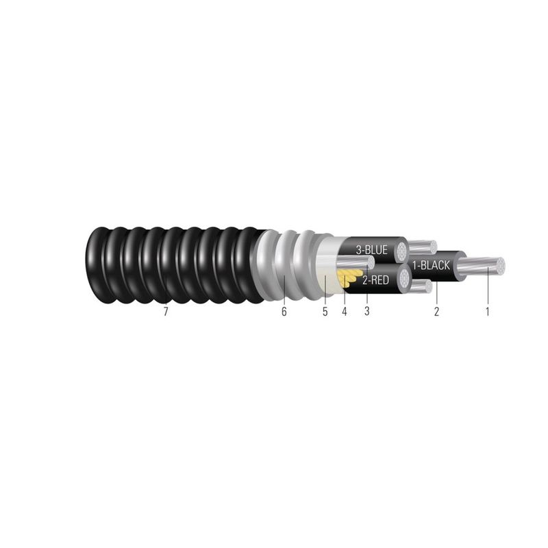 Cable AL 600/1000V Aislamiento XLPE Tierra al 50% Armadura AIA Cubierta de PVC XHHW-2. Clasificado para Charola (CT) - Resistente a la Luz Solar - Para Enterramiento 350 KCMIL 35 hilos