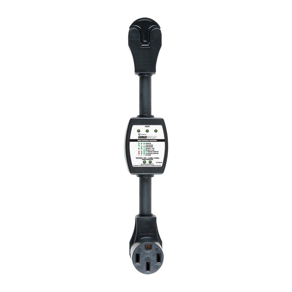 PROTECTOR CONTRA SOBRETENSIONES, 240V 50AMP, CLAVIJA Y RECEPTÁCULO, NEGRO