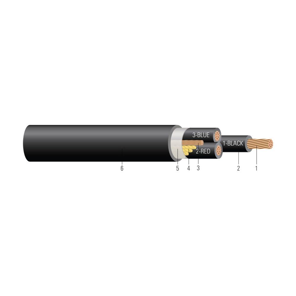Cable CU 600/1000V Aislamiento XLPE Chaqueta Termoplástica CPE-TP XHHW-2. Clasificado para charola (CT) - Resistente a la luz solar - Para enterrado directo 6 AWG 7 hilos — Negro