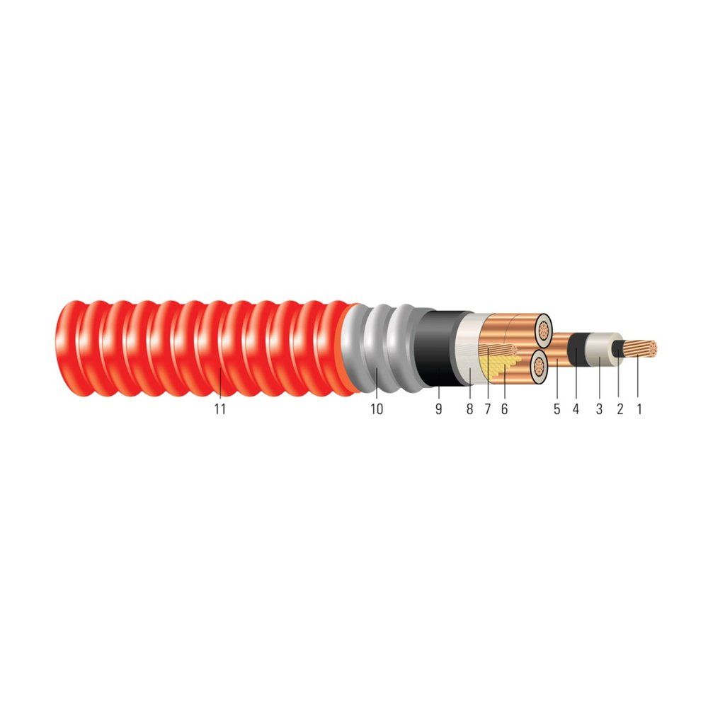 Cable HVTECK CU 3/C 220TRXLPE TS PVC AIA PVC 15kV 133% CSA 350 KCMIL 37 hilos — Negro