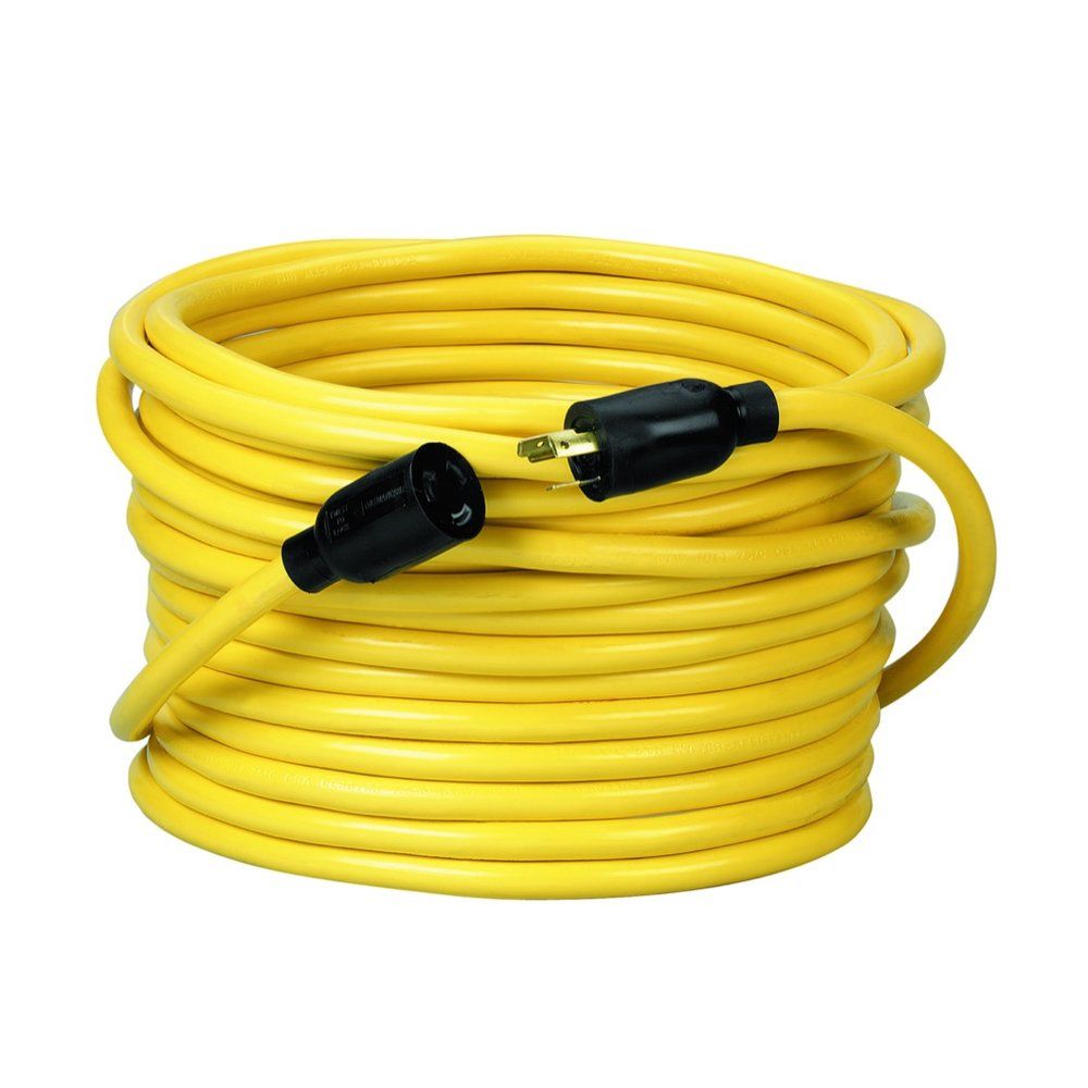 SOUTHWIRE, CABLE DE EXTENSIÓN 12/3 STW 50' AMARILLO PARA EXTERIORES DE GIRO Y BLOQUEO (TWIST-TO-LOCK) NEMA L5-20P CON CLAVIJAS NEGRAS