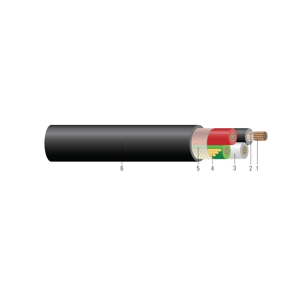 Cable de Grado Industrial 4/C CU 2000V EPDM/CPE Tipo W 90 °C. Aprobado por MSHA 3/0 AWG 418 hilos — Negro