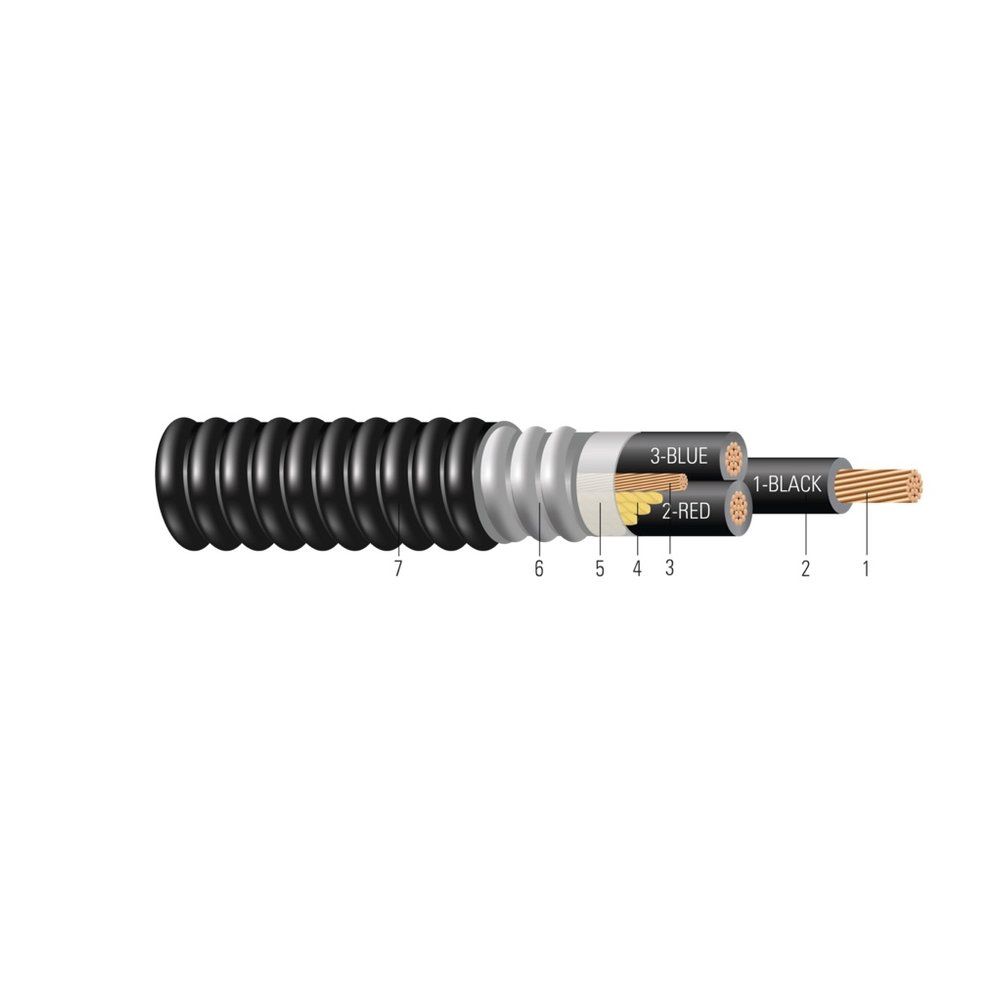 Cable CU 600/1000V Aislamiento XLPE Armadura AIA Cubierta de PVC XHHW-2. Clasificado para Charola (CT) - Resistente a la Luz Solar - Para Enterramiento 2 AWG 7 hilos — 4000 pies