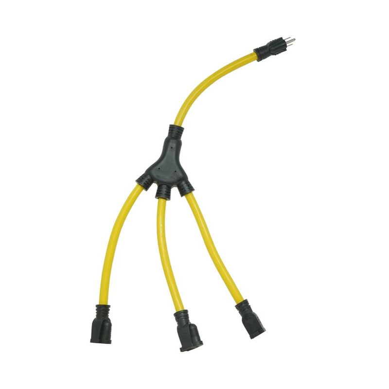 SOUTHWIRE, ADAPTADOR "W" PARA GENERADOR 12/3 STW 2' AMARILLO CON CLAVIJAS NEGRAS