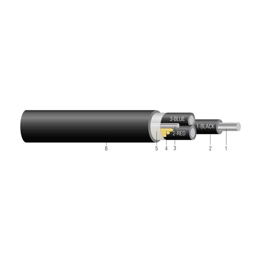 Cable AL 600/1000V Aislamiento XLPE Chaqueta PVC XHHW-2. Clasificado para charola (CT) - Resistente a la luz solar - Para enterrado directo - Libre de silicona 2 AWG 6 hilos — Negro