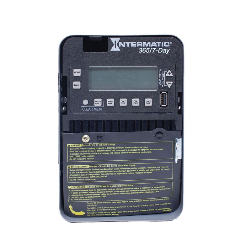 ET2745C — Control electrónico de 4 circuitos de 7 días/365 días, 120-277 VCA, 4 SPST/2 DPST, gabinete metálico para interior