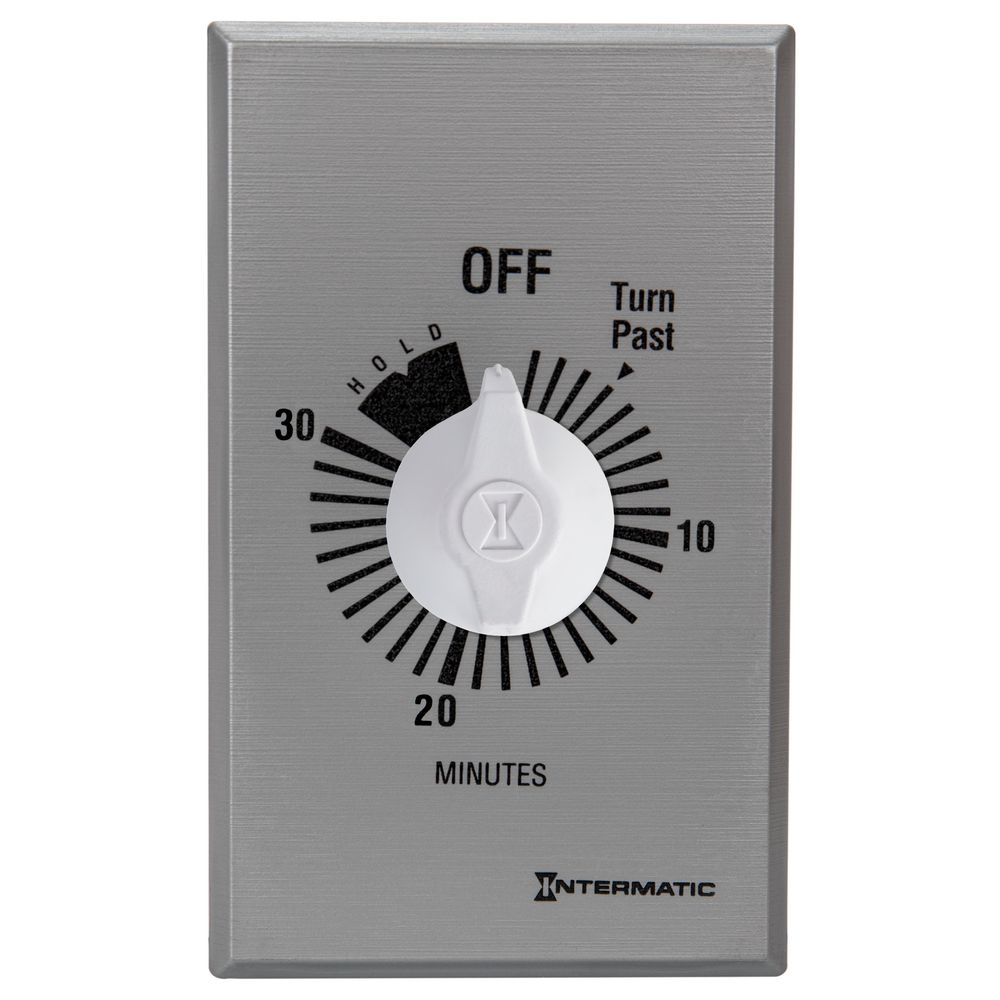 FF30MH — Temporizador de cuenta regresiva de cuerda, comercial, 125-277 VCA, 50/60 Hz, SPST, máximo 30 minutos, con retención, plata