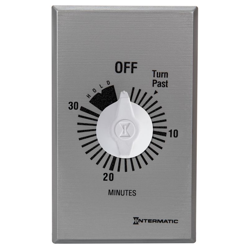 FF30MH — Temporizador de cuenta regresiva de cuerda, comercial, 125-277 VCA, 50/60 Hz, SPST, máximo 30 minutos, con retención, plata